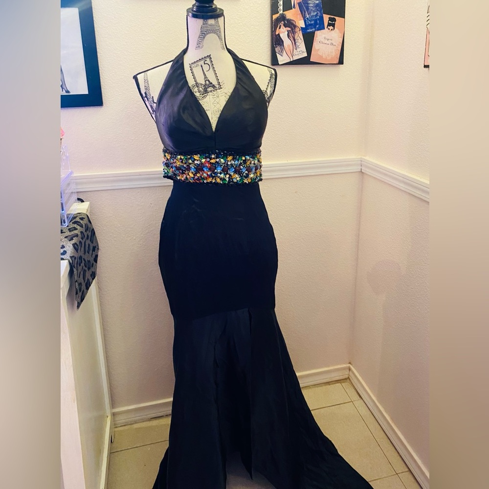 Black/Multicolor Evening Gown
